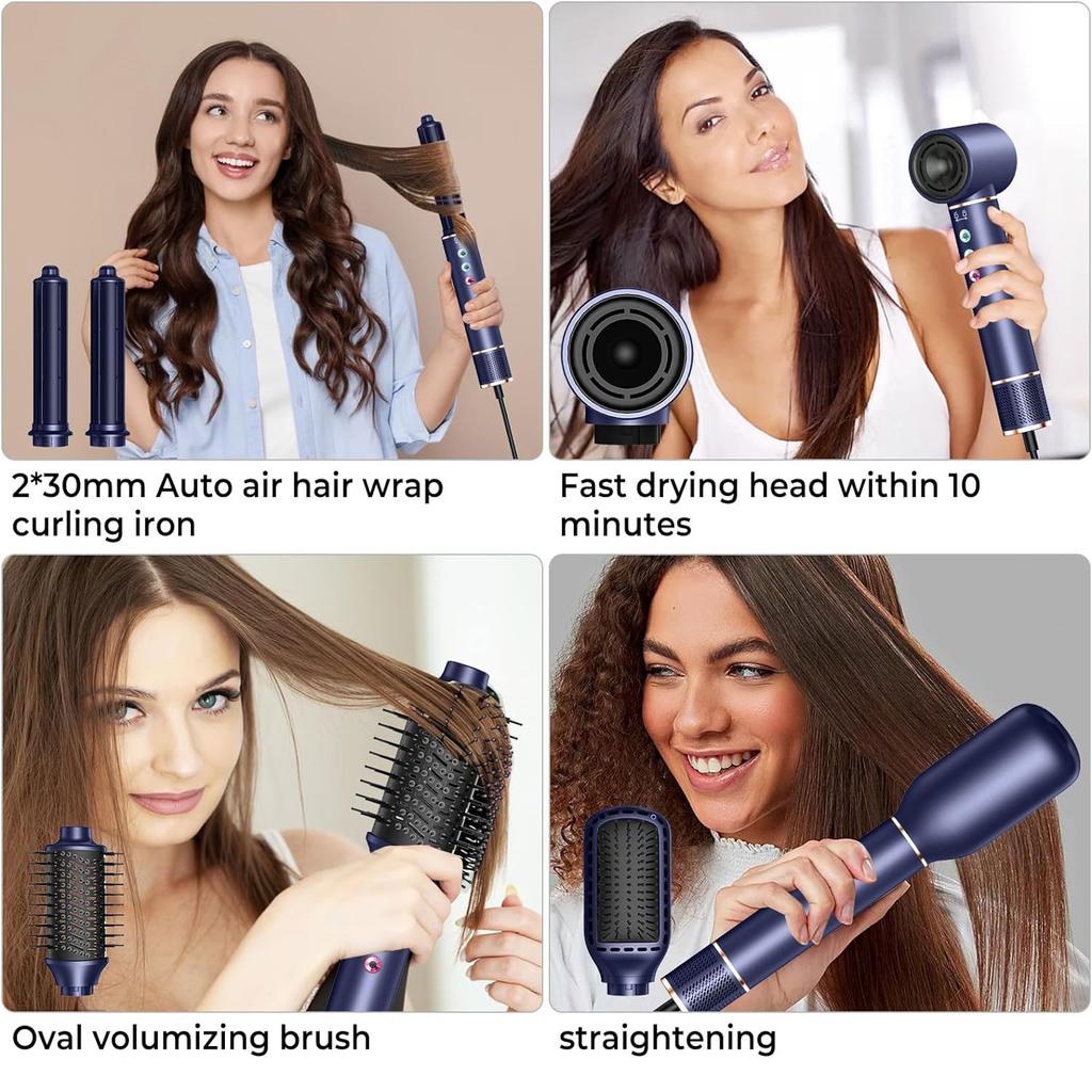5 In 1 Hair Dryer Brush High Speed Brushless Blow Dryer Negative Ionic Hair Heating Brush Hot Air Styling Comb Auto Hair Curler