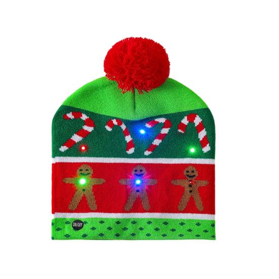 Knitting Hat with LED Lights Santa Claus Deer Christmas Tree Pattern Winter Illuminated Hat Festive Atmosphere Accessory