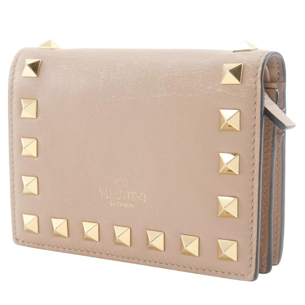 Valentino Garavani Rockstud Small Wallet Bi-Fold Wallet WW2P0P39BOL Beige Calfskin Women Used