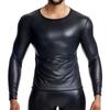 Men's Faux Leather Long - Sleeve Tight - Fitting Crew Neck Biker Style Slim Fit T-Shirts
