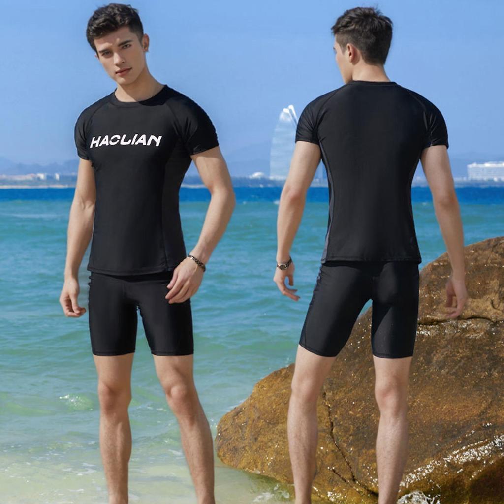 Men's Quick-Dry Split Set: Sun Protection Short Sleeve Swimsuit for Global Market