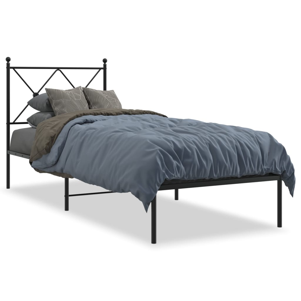 Metal Bed Frame with Headboard Black 75 x 190 cm