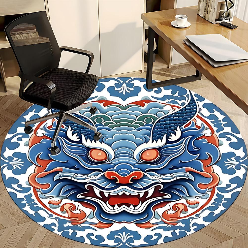 1pc Dragon Mask Office Round Area Rug, Indoor Mat Suitable For Office, Under Office Chairs Bedroom Living Room Home Decor, Room Deco