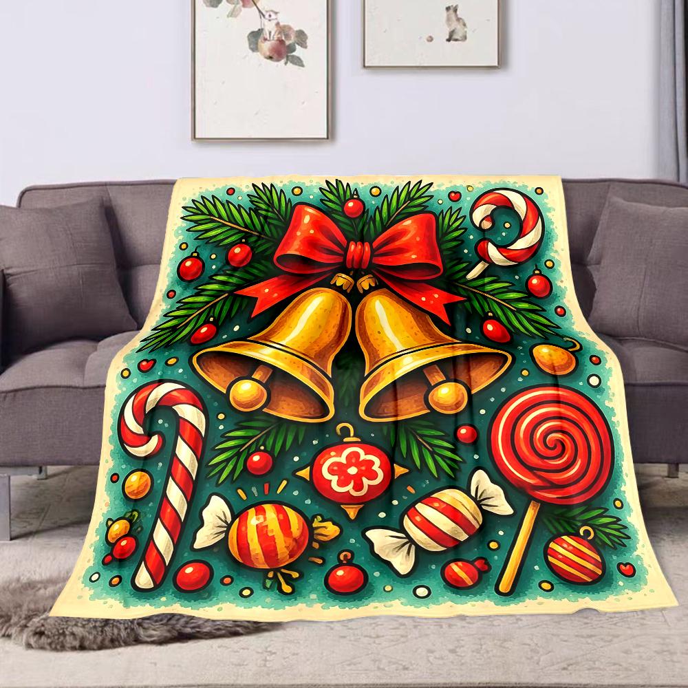Christmas Bells and Candy Design Patterned flannel blanket perfect for the bedroom living room, sofa, or a little nap
