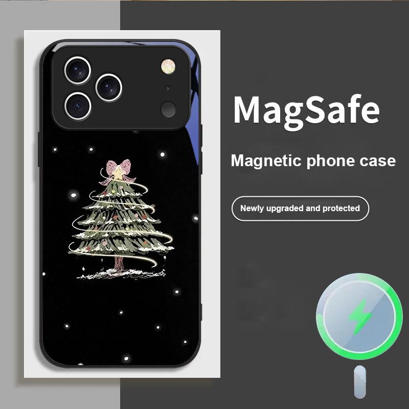 Украшенная Рождественская Елка Для Magsafe iPhone 17 Pro Max 16 E 15 14 13 Plus 12 mini 11 17 Air XR Xs Max 7 Plus Стеклянный Чехол для Телефона