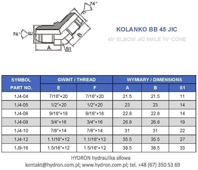 Kolanko Ab 45° Jic 7/8 Jic (Dkj/Agj)