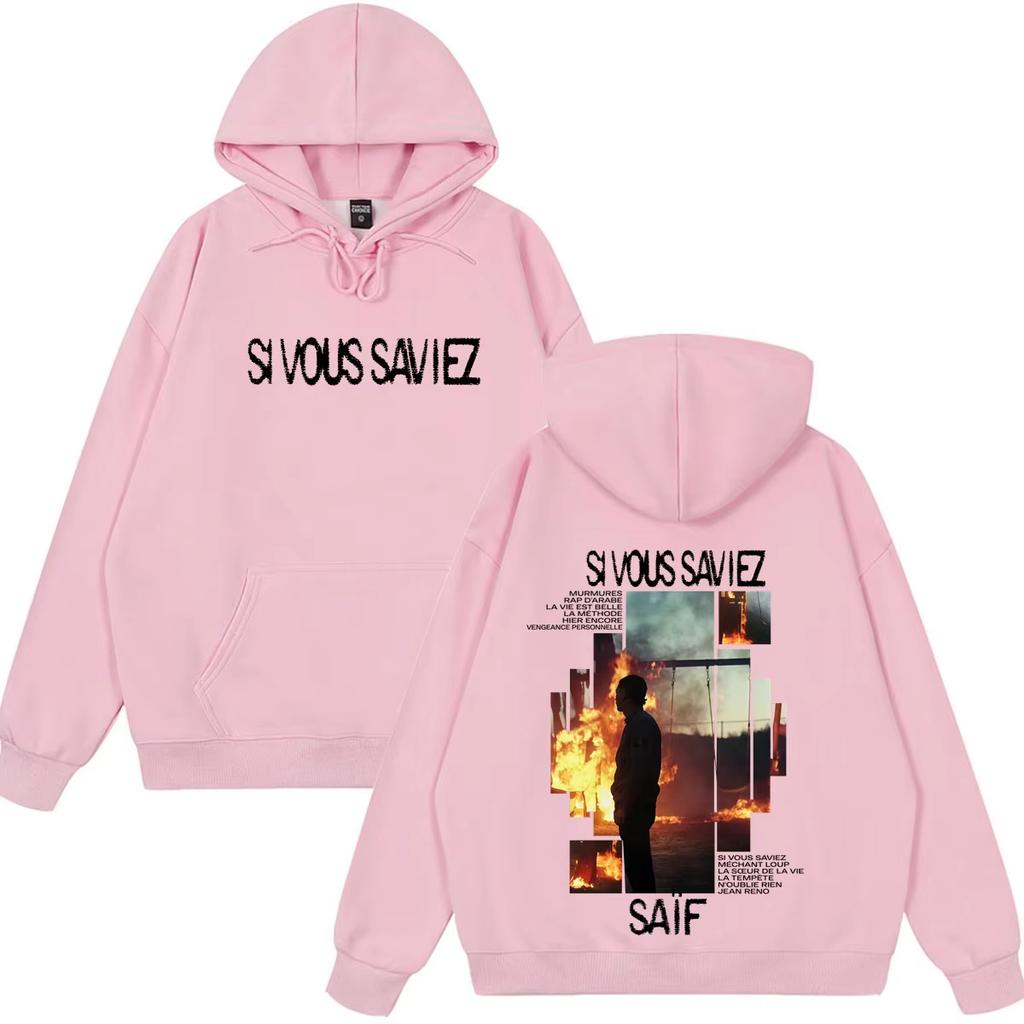 Rapper Saif Album Si Vous Saviez 2026 Tour Print Hoodie Men Women Hip-hop Pullover Loose Casual Soft Cotton Sweatshirt Loose Cozy and Versatile