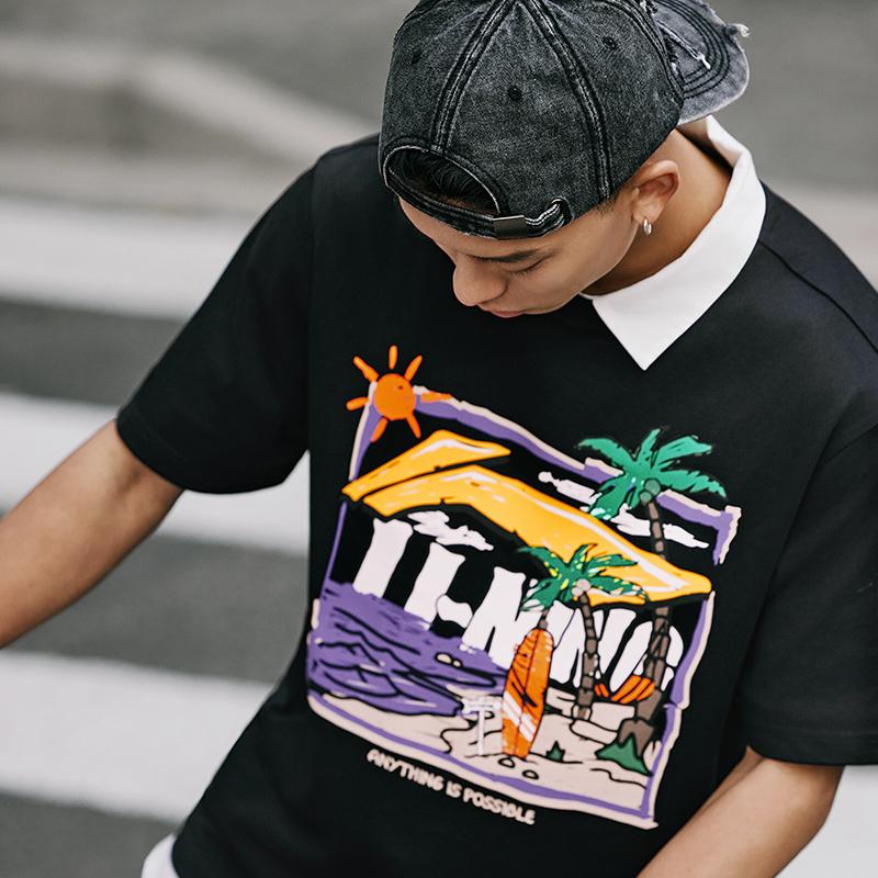 Li-Ning Крутая и удобная мужская футболка с коротким рукавом и круглым вырезом, напечатанная вручную, черная AHSU713-1