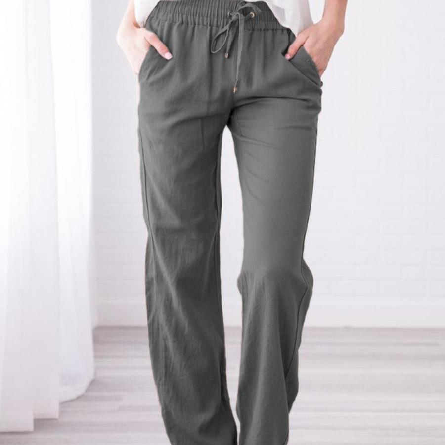 Однотонные хлопково-льняные брюки с кулиской, свободные, повседневные, с широкими штанинами