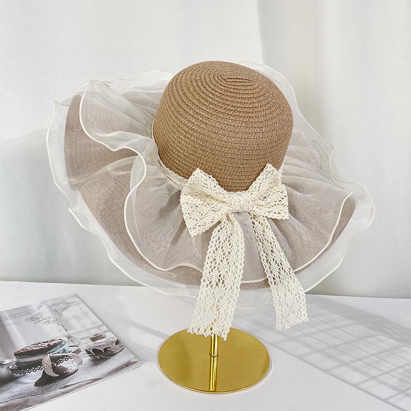 Seaside Beach Hat Lace Straw Hat Children Summer Visor Breathable Sunscreen Bucket Hat Vacation Style Straw Hat