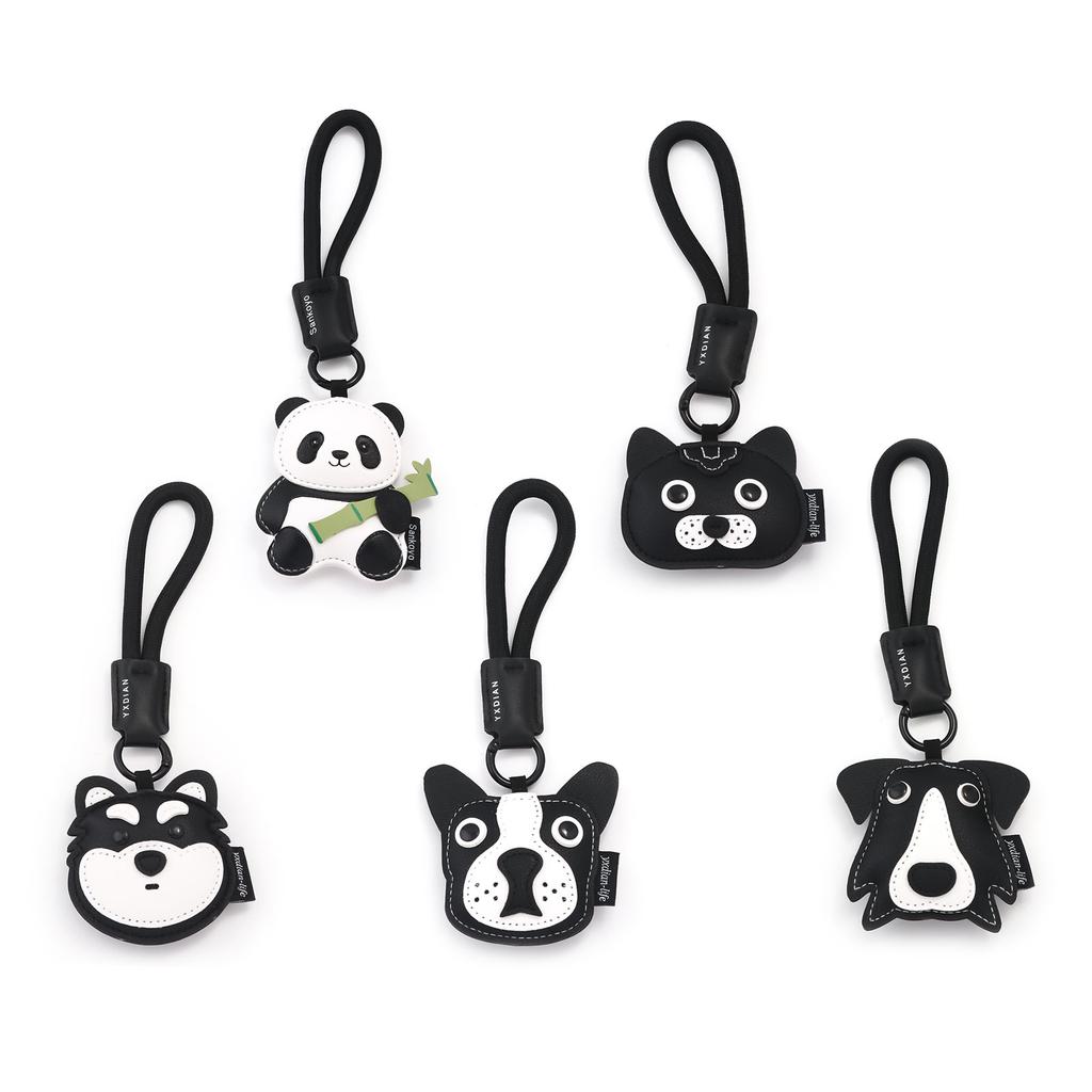 Cute Panda Cartoon Leather Cat Dog Husky Corgi Animal Doll Pendant Bag Charm Wallet Car Accessory Gift Bag Charm