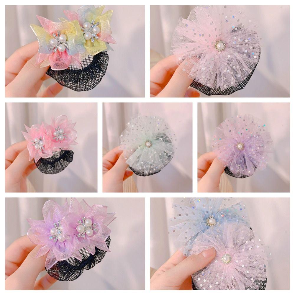 Mesh Snood Spring Clip Princess Sequin Hair Nets Kids Headwear Star Hair Nets Birthday Party