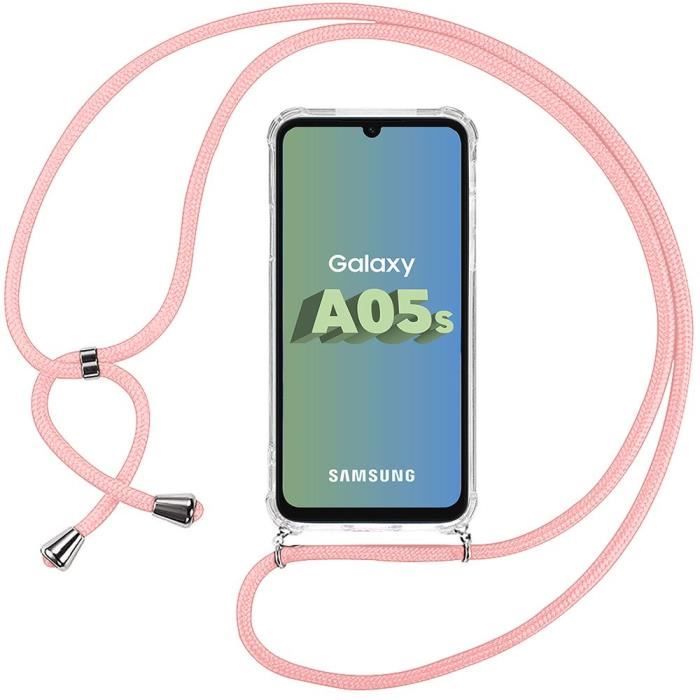 Coque pour Samsung Galaxy A05s - Protection Renforcée - TPU AntiChoc - Transparent - Cordon Rose