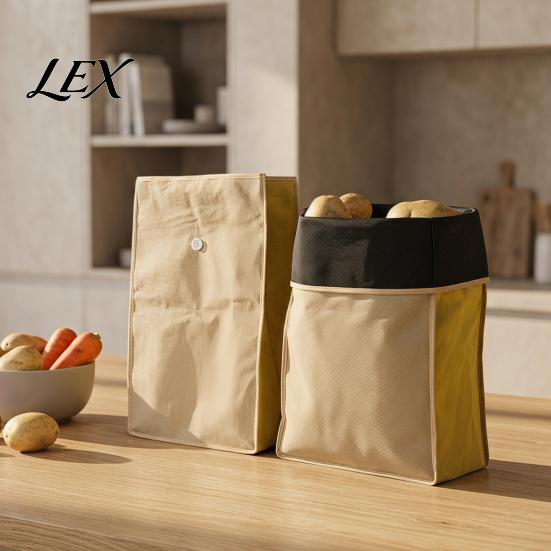 Pantry Food Storage Solutions Reusable Self Sealing Potato Onion Bags, Light Blocking Bag with Side Breathable Produce Zipper, Non-woven Fabric