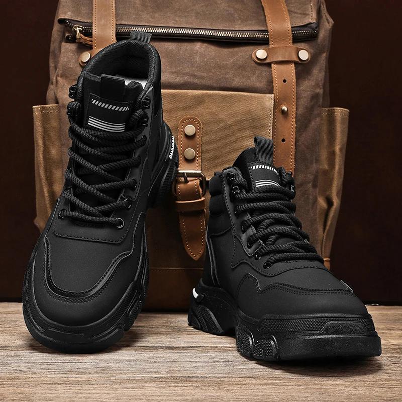 Модные мотоциклетные ботинки для мужчин 2024 года, зимние британские модные рабочие короткие ботинки, модная повседневная обувь для альпинизма и спорта