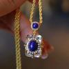 Original Design Light Luxury Lapis Lazuli Necklace for Women White Crystal Square Pendant Blue Clavicle Chain Jewelry