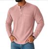Мужская вафельная рубашка-henley с длинным рукавом и нагрудным карманом