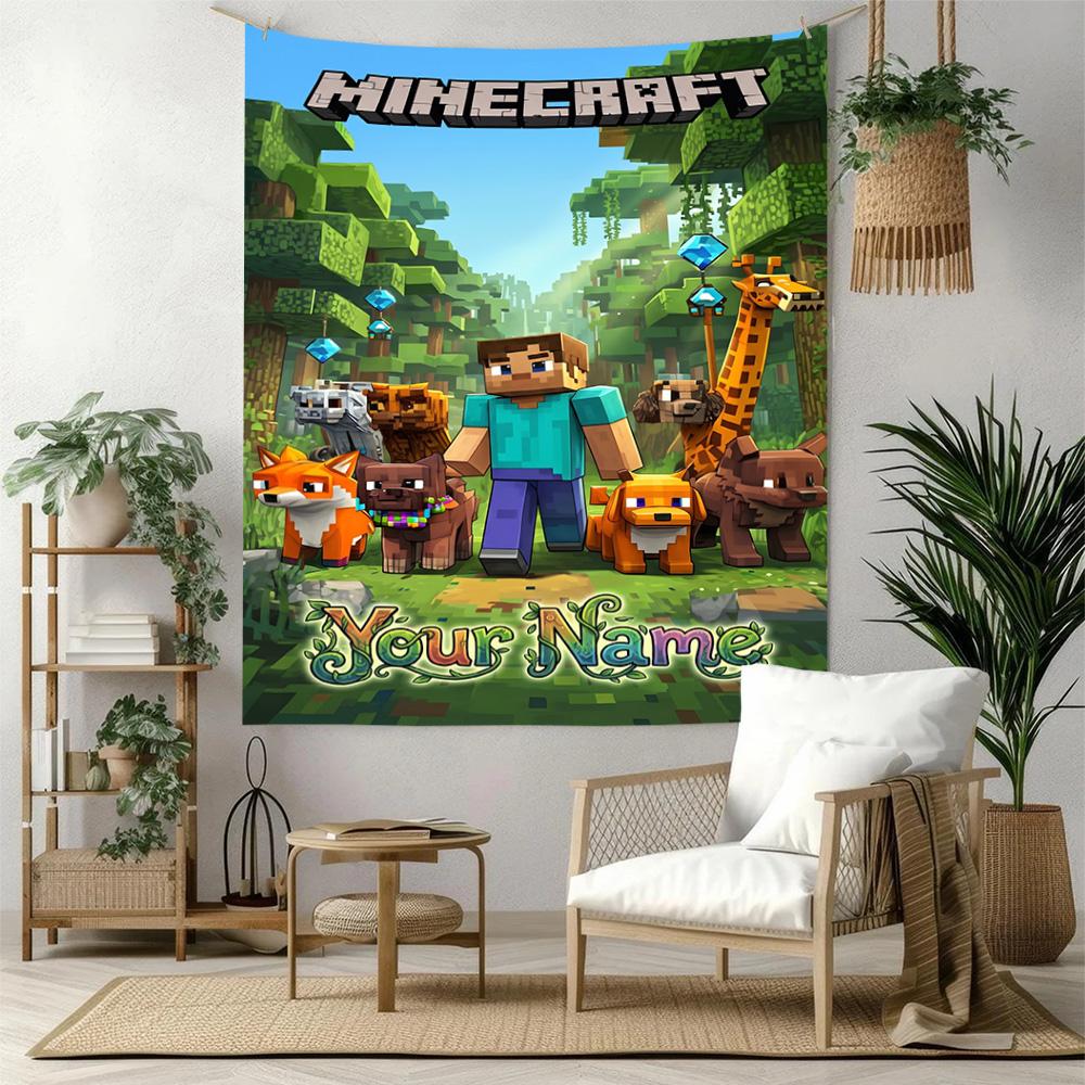 Minecraft Индивидуальный Декор Стены С Вашим Именем Гобелен Искусство Для Памяти Питомца День Рождения Свадебная Вечеринка Фон Семейный Подарок