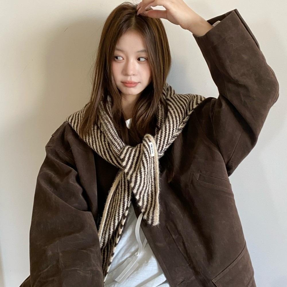 Elegant Triangle Striped Scarf Comfortable Knit Wool Scarf Decorative Neck Warmer Women