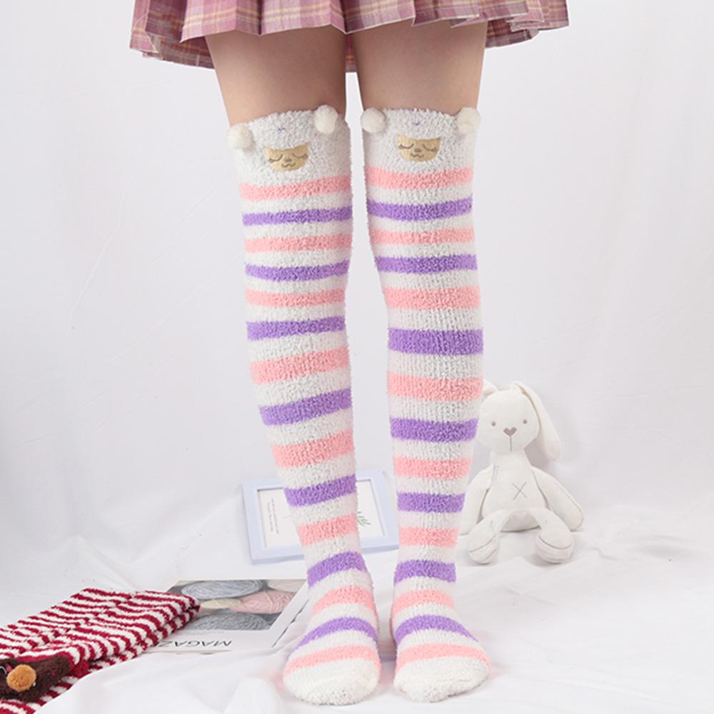 Japanese Girl Animal Modeling Knee Socks Striped Cute Compression Autumn Winter Warm Sock Kawaii Cozy Long Thigh High Socks
