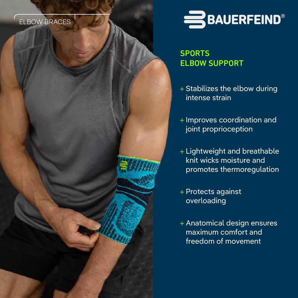 BAUERFEIND Sports Elbow Made in General Medical Silicone Pads on Both Sides of the Elbow to Stabilize the Elbow Joint Size Support, Germany, Device,