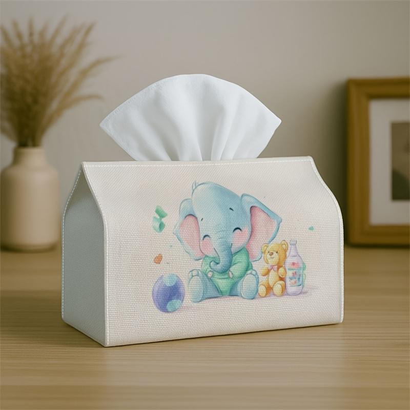 1pc Cute Pastel Illustration Tissue Box-Elephant Animal Soft Color,Durable Napkin Organizer for Car,Kitchen,Dining,Home Decor-Decorative Tabletop Part