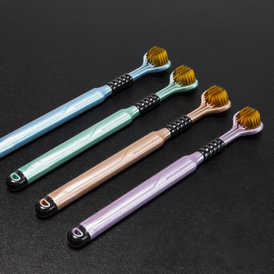 2 шт. трехсторонняя зубная щетка с мягкой щетиной и эргономичной ручкой для взрослых, портативная зубная щетка для путешествий