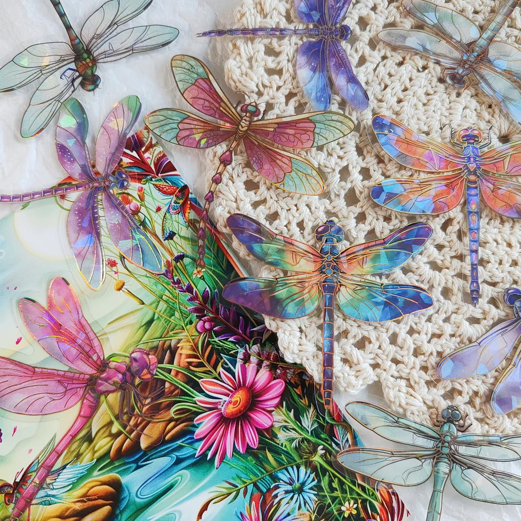 30 шт. Яркие стикеры-граффити с изображением стрекоз, самоклеящиеся, с мерцающим лазерным эффектом, переливающиеся виниловые наклейки для скрапбукинга, ведения дневника и DIY-поделок