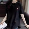 Women's 2025 Summer Cartoon Print White Cotton T-Shirt, Mid-Length, Short Sleeve, Loose Fit