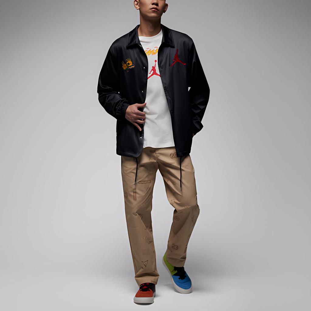 Jordan Свободная куртка с длинным рукавом с вышивкой в виде пламени, мужская верхняя одежда, черный FJ7709-010