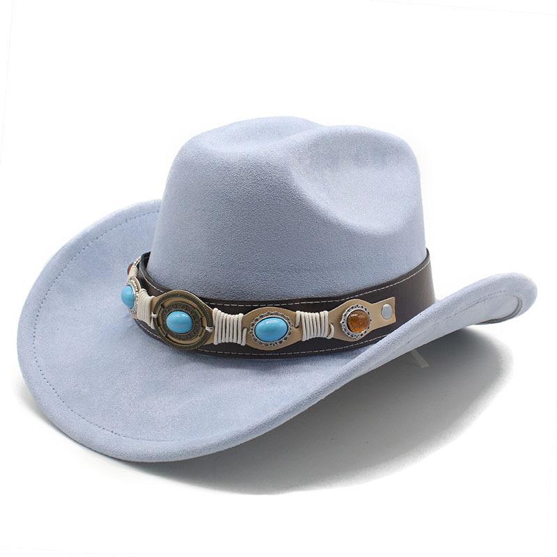 Фетровая шляпа ковбоя в стиле вестерн, тибетский цилиндр, бирюзовые аксессуары, джазовая шляпа, замшевая шляпа