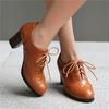 Women's High-heeled Single Shoes Spring and Summer Carved British Style Thick Heel Large Size Lace-up Low-top Shoes
