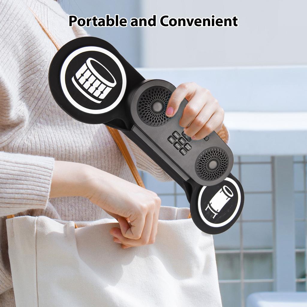 Electronic Drum Set Hand Roll Drum Set 7 Pads with Dual Speaker 7 Drum Styles 6 Rhythms 10 Demo