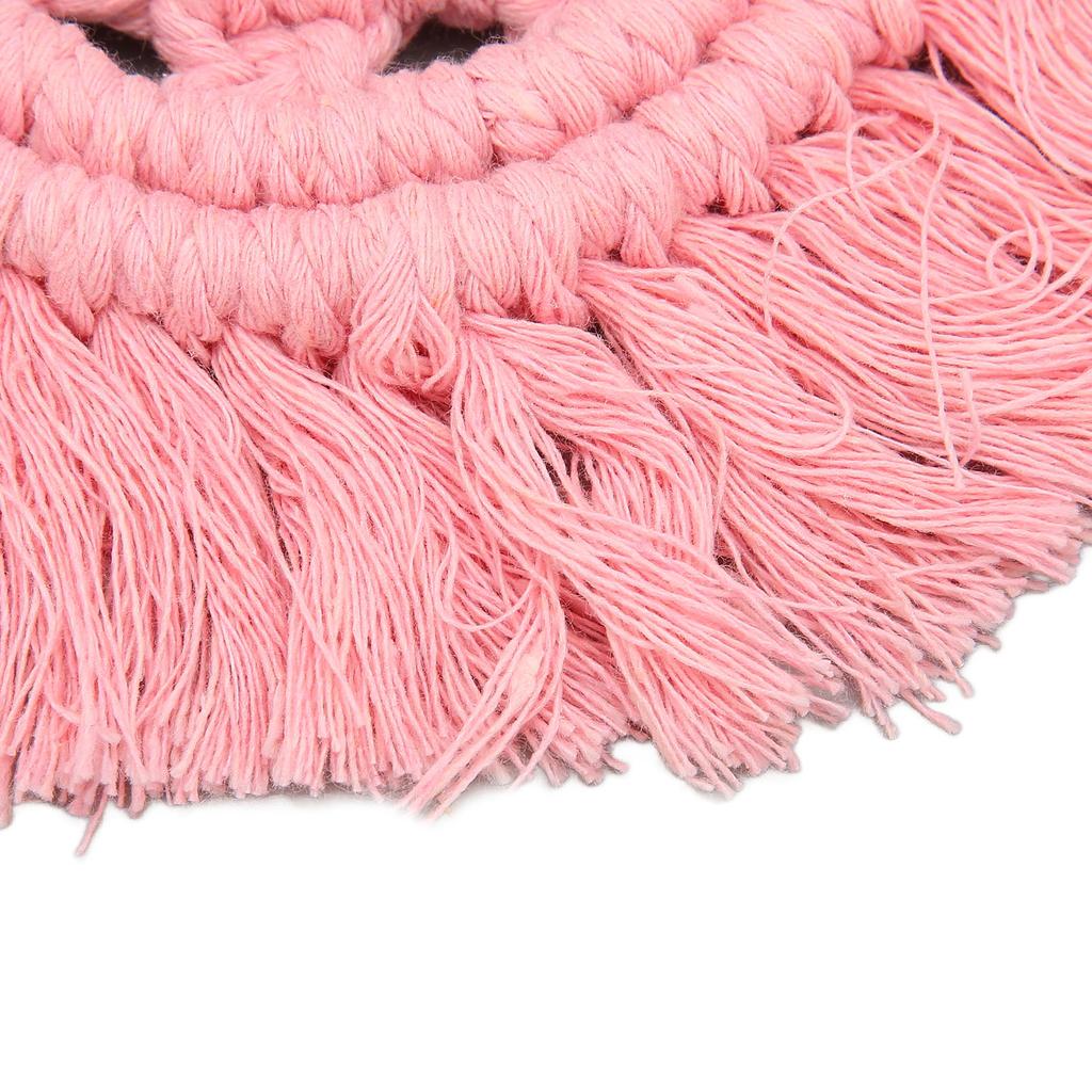 4pcs Cotton Thread Woven Drink Coasters with Tassel Round Pure Color Elegant   Lipstick Pot Pads Mats