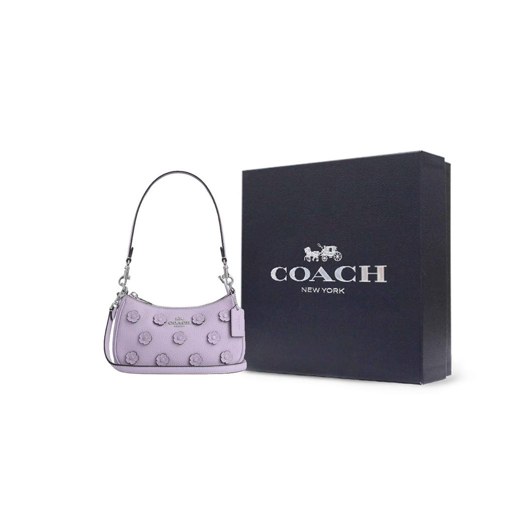 Coach Teri 20 Бренд Логотип Съемный Гладкая Кожа Сумка Кросс-боди На Плечо Маленькая Женская сумка на плечо Фиолетовый CAJ98-SVLL