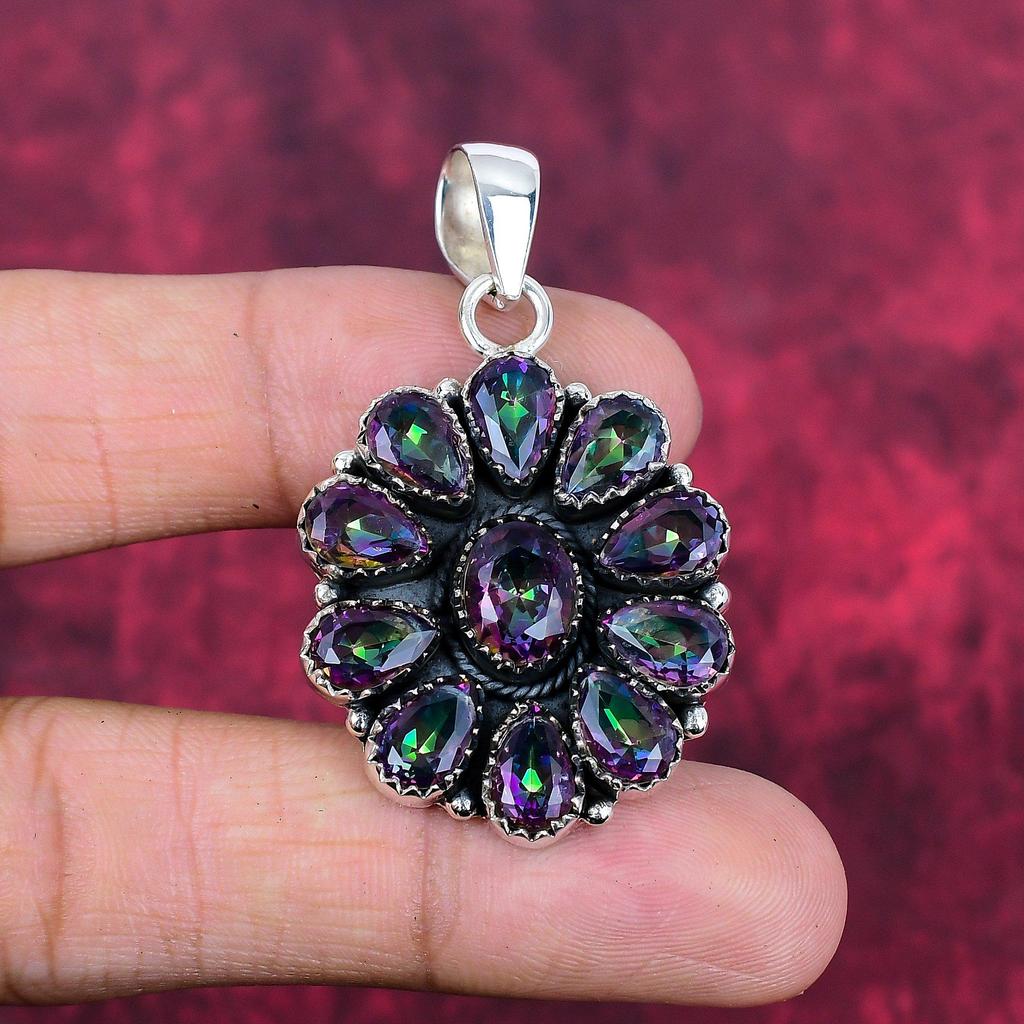 Подвеска Mystic Topaz из цельного серебра 925 пробы, подвеска из драгоценного камня ручной работы, на День памяти