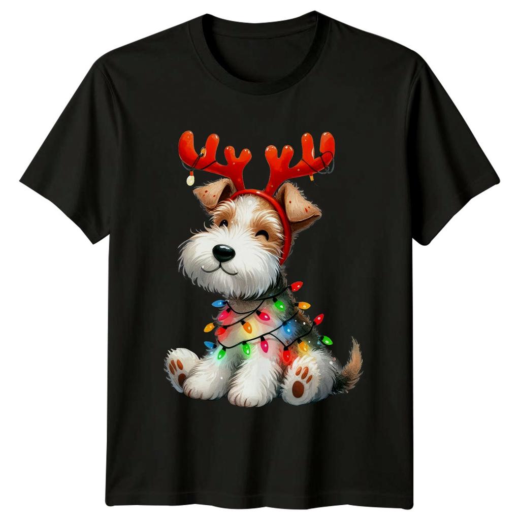 Dog Christmas Lights Reindeer Holiday Unisexs Unisexs Graphic Tee