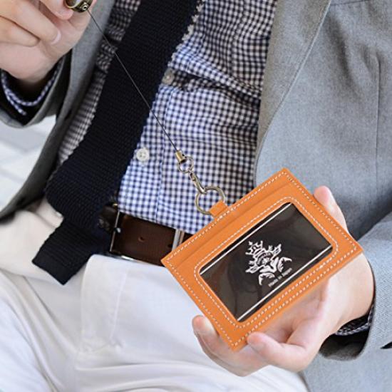 Сделано в Японии, держатель для удостоверения личности из натуральной кожи с телескопической катушкой на шее для большего удобства [Endmark], мужской ремень, карманы, (зеленый)