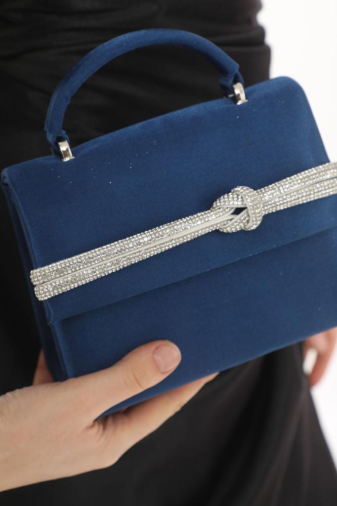 Women's Stylish and Useful Evening Dress Bag Black Color Suede Material Stone Accessory Magnetic Closure Shoulder Strap Available (Small Size)