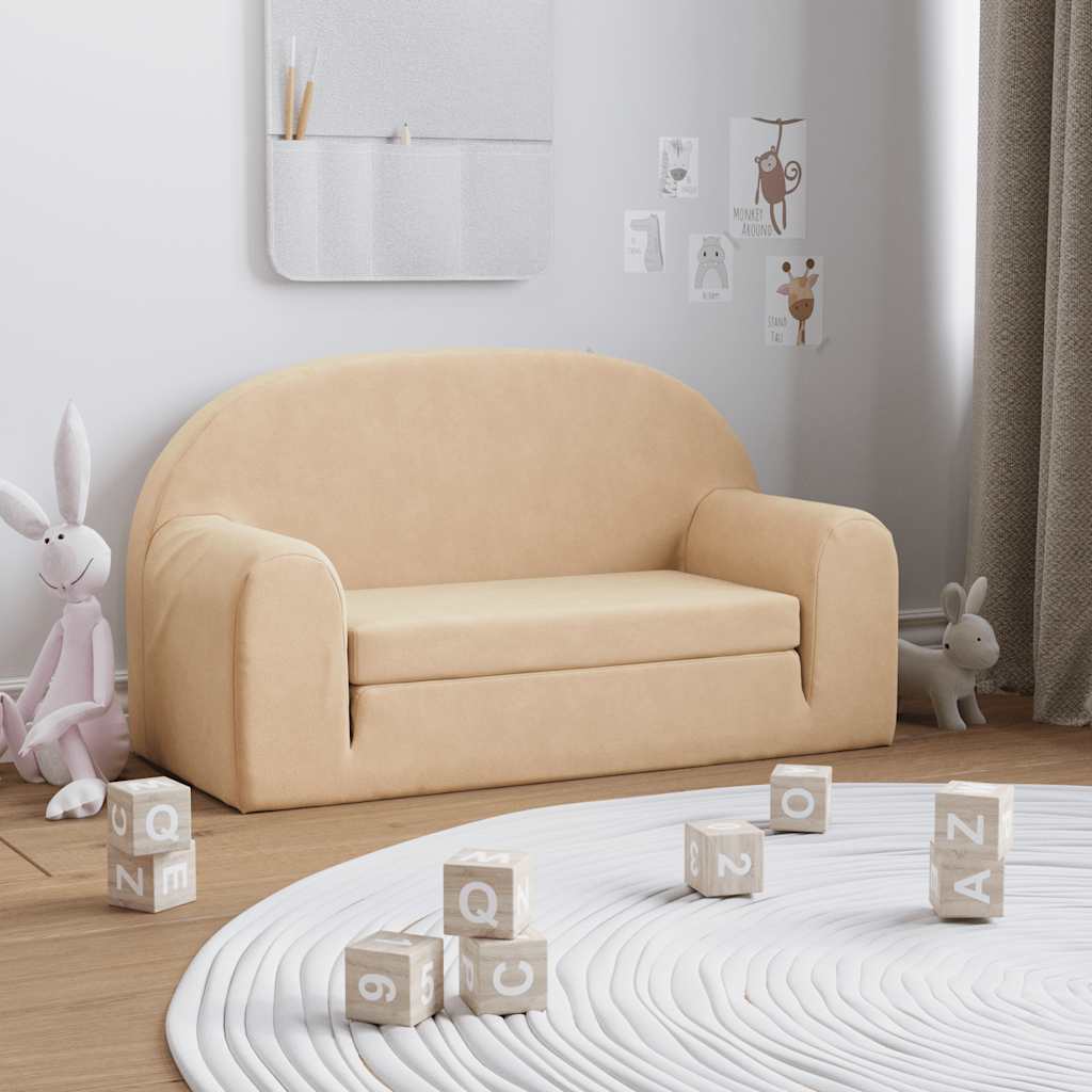 Kids Sleeper Sofa 2 Seater Cream Soft Plush