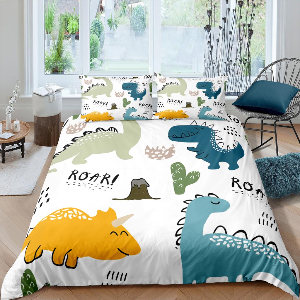 Cartoon Dinosaur Duvet Cover King Queen Kids Jurassic World Stegosaurus Tyrannosaurus Bedding Set 2/3pcs Polyester Quilt Cover