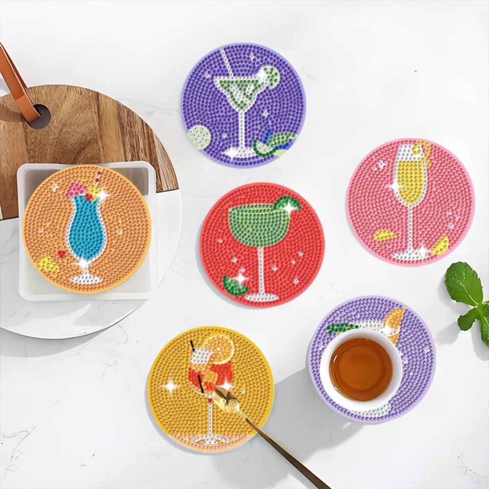 8PCS/6PCS With Stand Round Art Coasters Cute Panda Coaster Kit Christmas Theme
