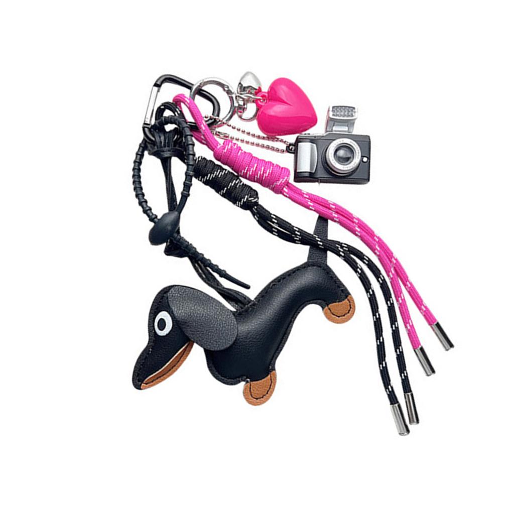 Stylish Dachshund Pendant with Soft Rope Tassels Key Holder Fashion Charm PU Texture Perfect for Bags or Car Decoration