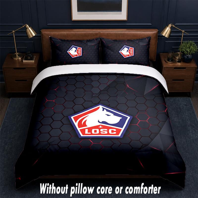 LOSC Lille FC Design Bed Bedding Set 1 Duvet Cover + 2 Pillowcases Soft Breathable Household Bed Linens