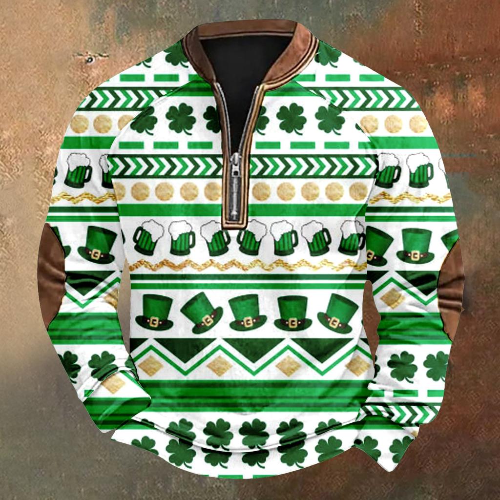 Men's St. Patrick's Day Vintage Casual Zip Sweatshirt Outdoor Casual Top