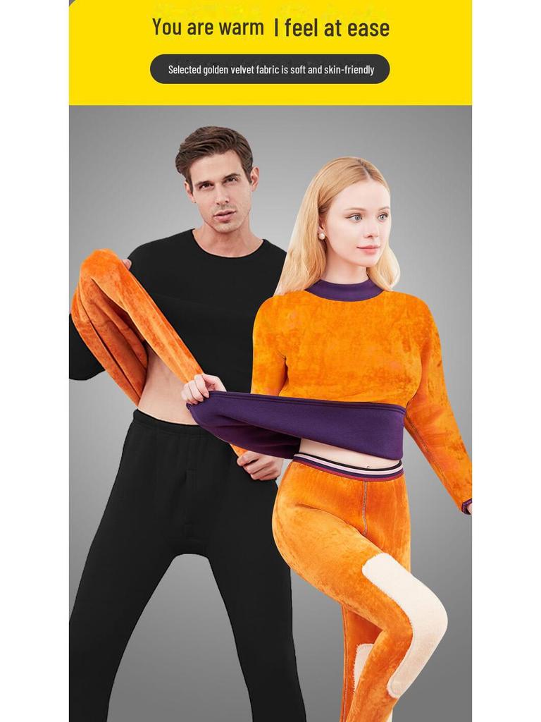 Мужской и женский термобелье из плотного бархата для людей среднего и пожилого возраста - однотонный зимний комплект