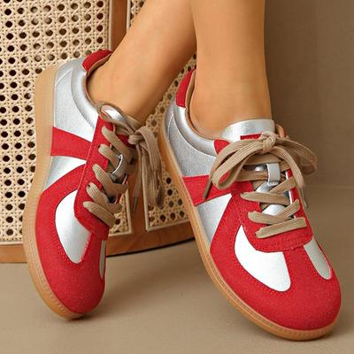 Модные повседневные кроссовки смешанных цветов для женщин Весна Осень 2025 Универсальные плоские туфли на шнуровке Женские Нескользящие Большого размера 35-44 Обувь Женская