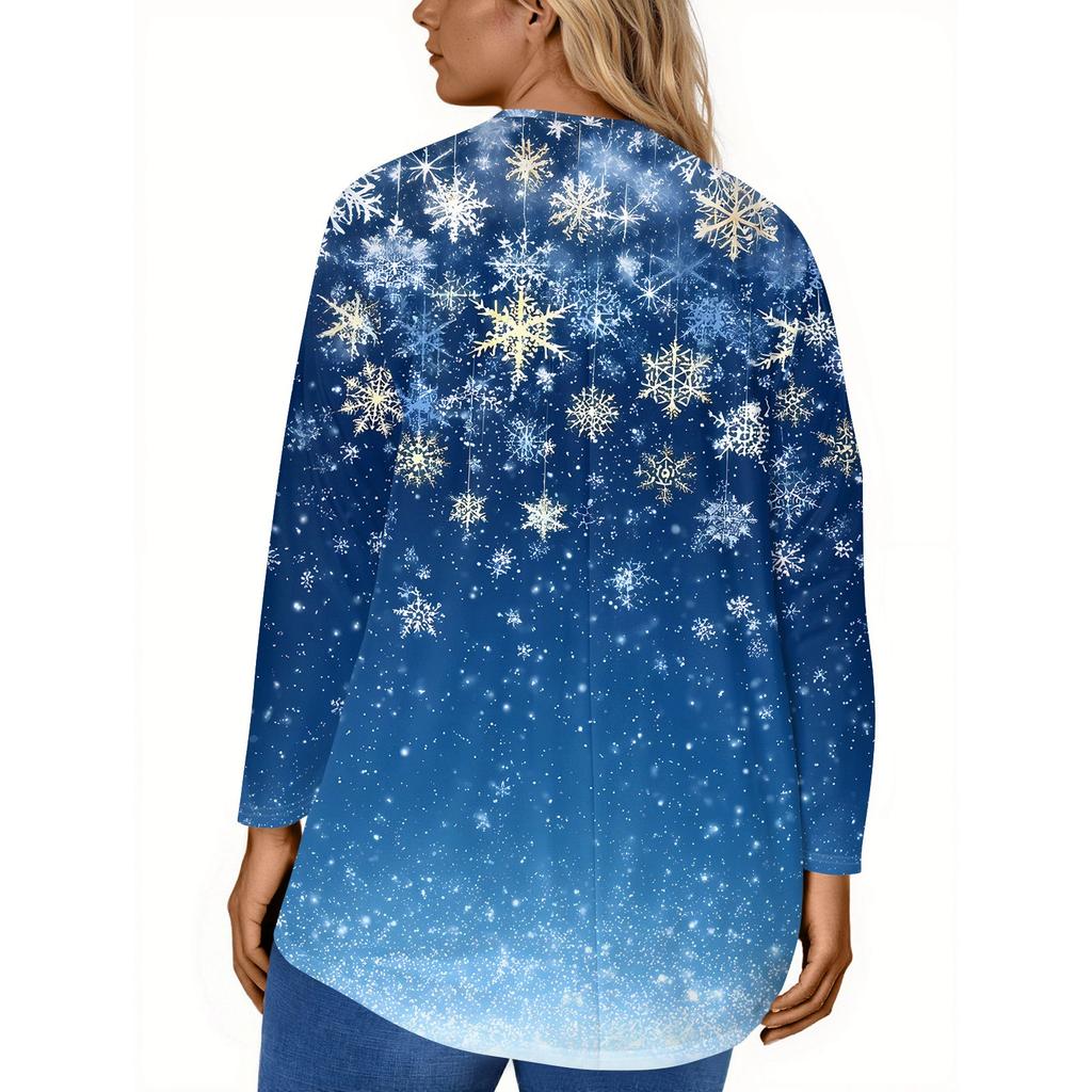 Women's Fashion Large Size Round Neck Long Sleeve Casual Christmas Print Loose Pullover Top