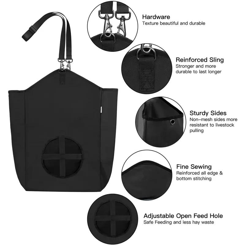 Hay Feeder for Goats Horses Sheep Slow Feed 600D Oxford with Metal Fastener Open Feed Hole for Slow Feeding