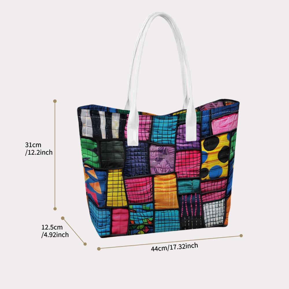 Colorful Patchwork Tote Bag Large Capacity Shoulder Handbag for Daily Use